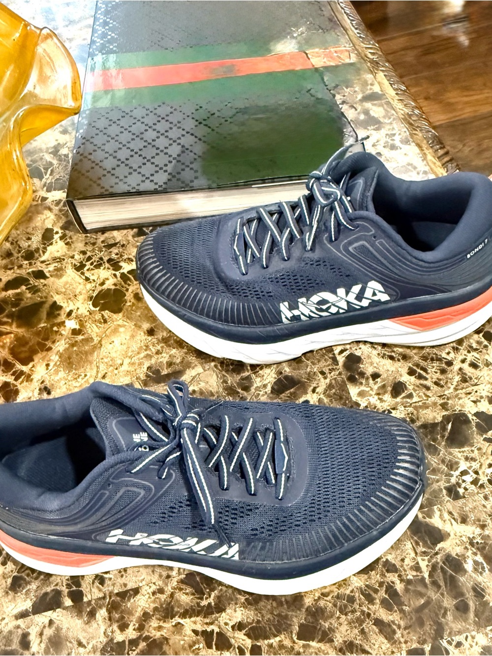 HOKA ONE ONE Bondi 7 Women’s Running Sneakers Navy/Coral Size 8
